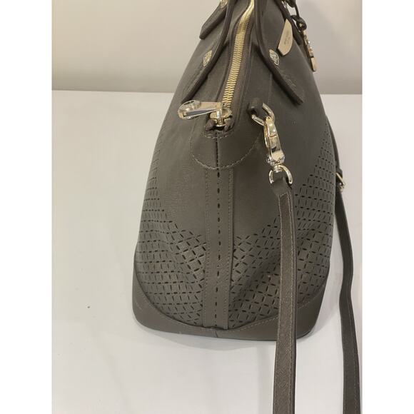 Henri Bendel WEST 57TH Large Brown Perforated Satchel Purse Gold Accents NWOT - Picture 8 of 15